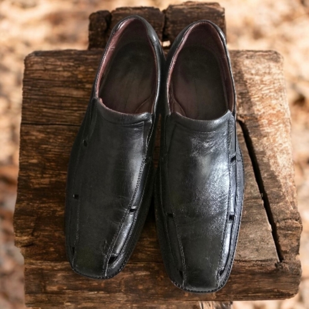 Johnston & Murphy Shoes Men's Size 8.5 8-1/2  Black Leather Loafers Slip On